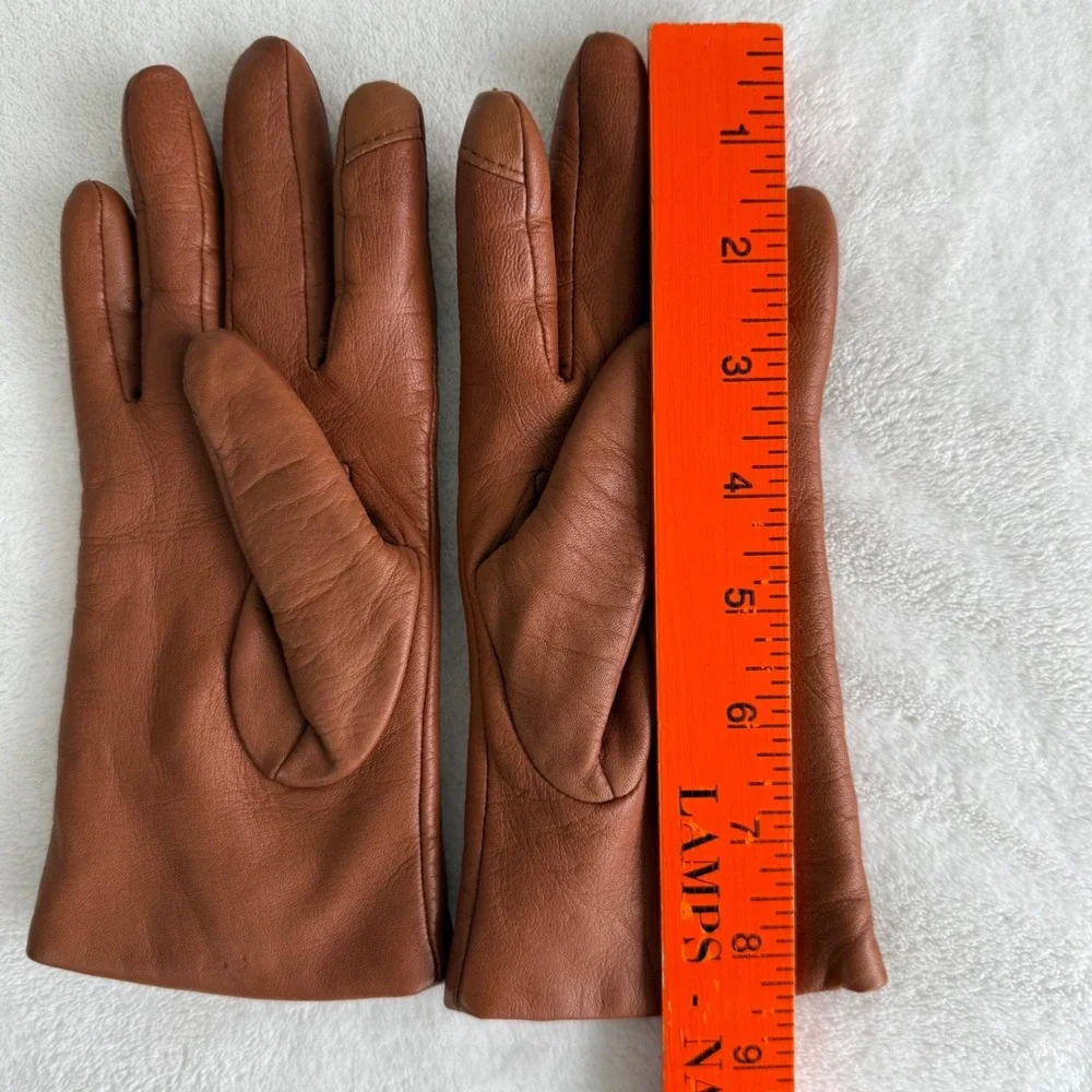 J Crew Womens Gloves‎ Leather Shell Cashmere Lining Small Cognac Tech Touch